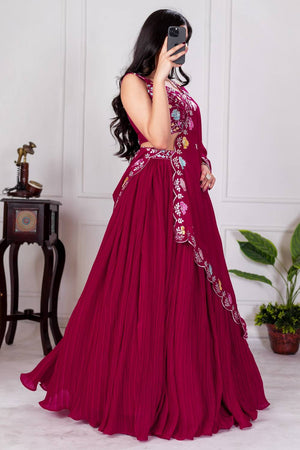 Red Solid Georgette Lehenga