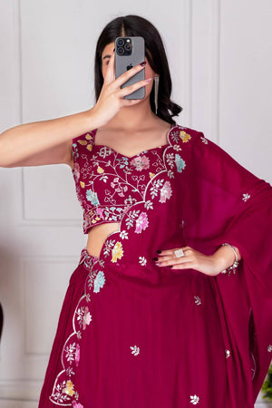 Red Solid Georgette Lehenga