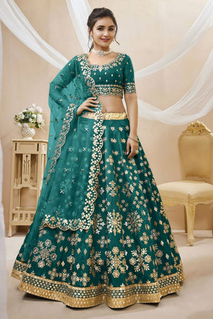 Green Heavy Embroidered Art Silk Lehenga (WF-501-Green)