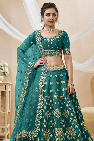 Green Heavy Embroidered Art Silk Lehenga (WF-501-Green)
