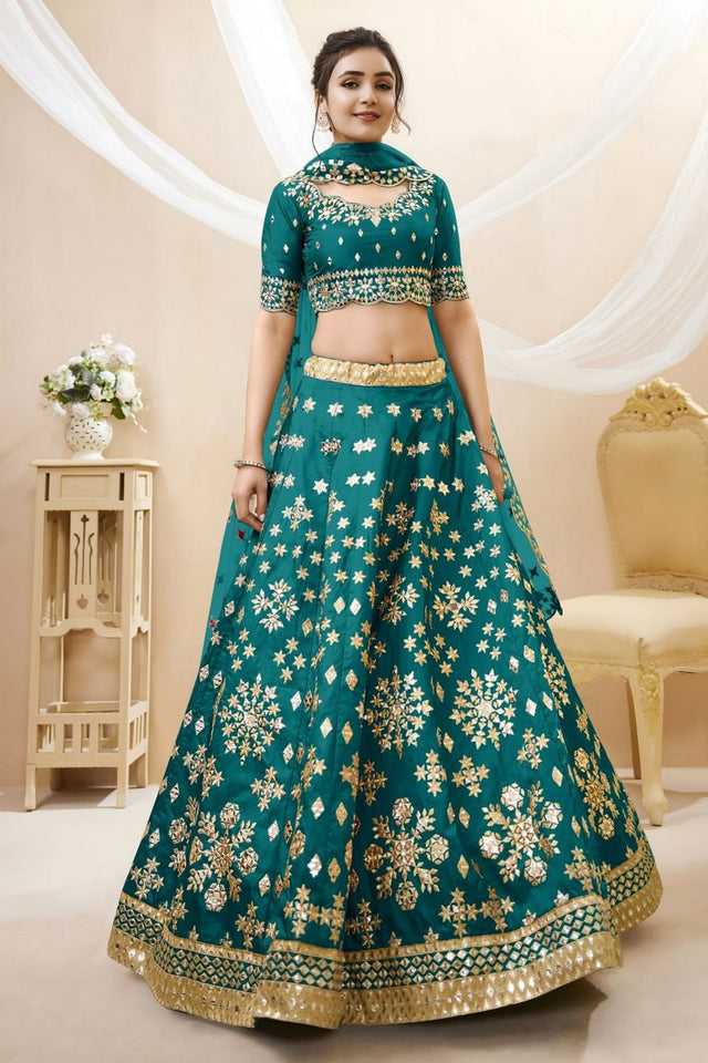 Green Heavy Embroidered Art Silk Lehenga (WF-501-Green)