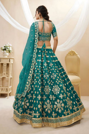 Green Heavy Embroidered Art Silk Lehenga (WF-501-Green)