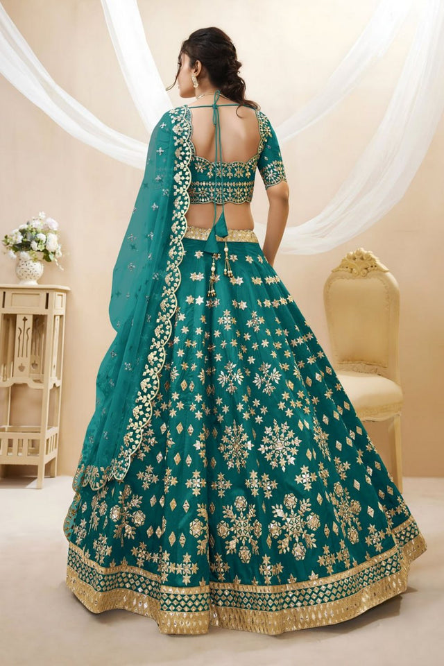 Green Heavy Embroidered Art Silk Lehenga (WF-501-Green)