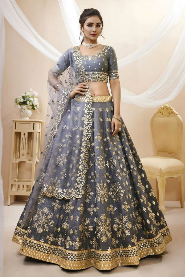 Grey Heavy Embroidered Art Silk Lehenga (WF-503-Grey)
