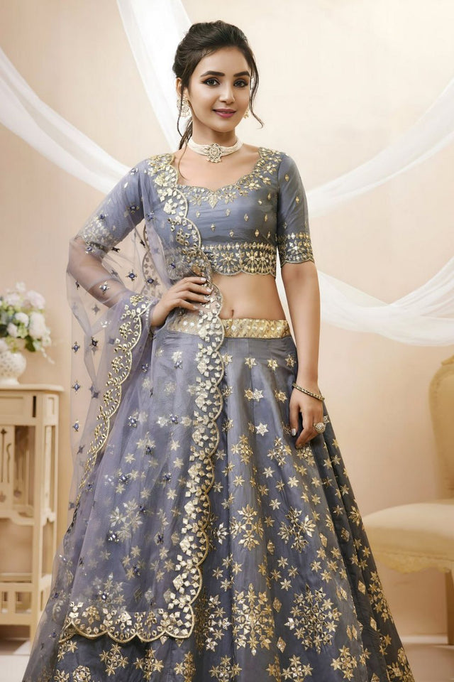 Grey Heavy Embroidered Art Silk Lehenga (WF-503-Grey)