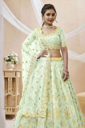 Green Heavy Embroidered Art Silk Lehenga (WF-504-Pista)