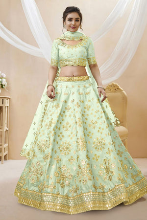 Green Heavy Embroidered Art Silk Lehenga (WF-504-Pista)