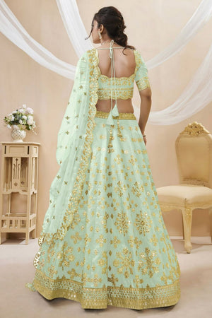 Green Heavy Embroidered Art Silk Lehenga (WF-504-Pista)
