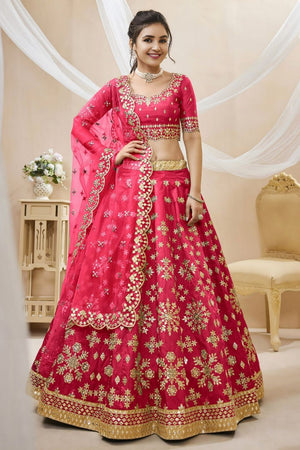 Pink Heavy Embroidered Art Silk Lehenga (WF-505-Pink)