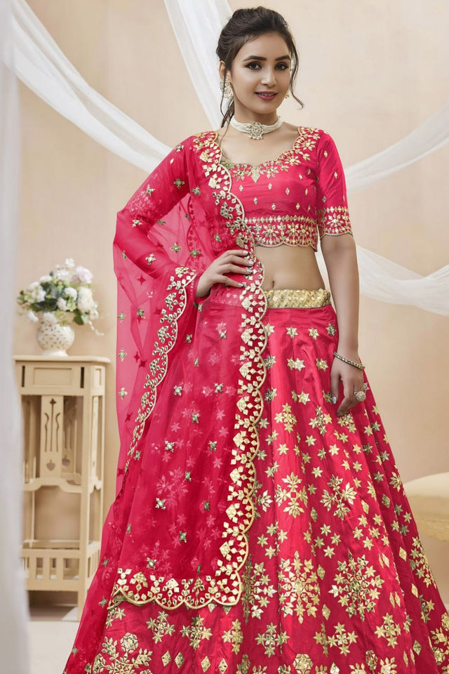 Pink Heavy Embroidered Art Silk Lehenga (WF-505-Pink)