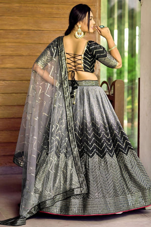 Black Sequin Chinon Lehenga (WF-5057-Black)