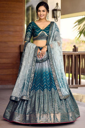 Blue Sequin Chinon Lehenga (WF-5057-Blue)