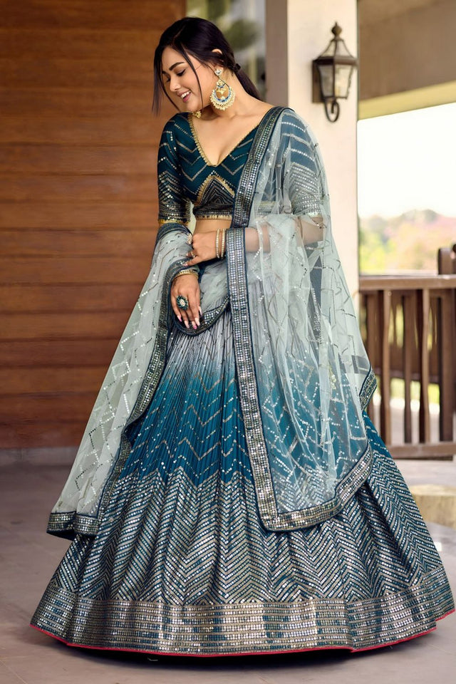 Blue Sequin Chinon Lehenga (WF-5057-Blue)