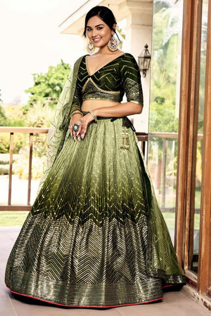 Green Sequin Chinon Lehenga (WF-5057-Green)