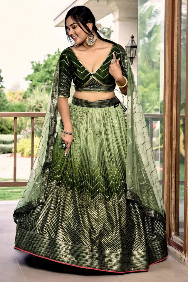 Green Sequin Chinon Lehenga (WF-5057-Green)