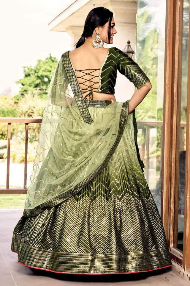 Green Sequin Chinon Lehenga (WF-5057-Green)