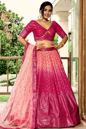 Pink Sequin Chinon Lehenga (WF-5057-Pink)