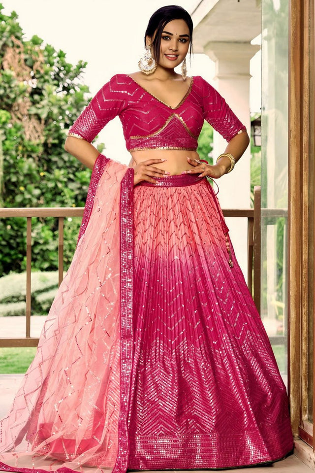 Pink Sequin Chinon Lehenga (WF-5057-Pink)