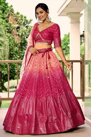 Pink Sequin Chinon Lehenga (WF-5057-Pink)
