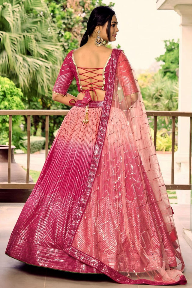 Pink Sequin Chinon Lehenga (WF-5057-Pink)