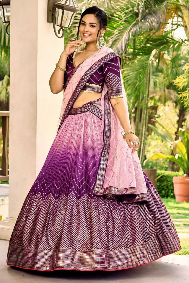 Purple Sequin Chinon Lehenga (WF-5057-Purple)