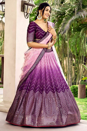 Purple Sequin Chinon Lehenga (WF-5057-Purple)