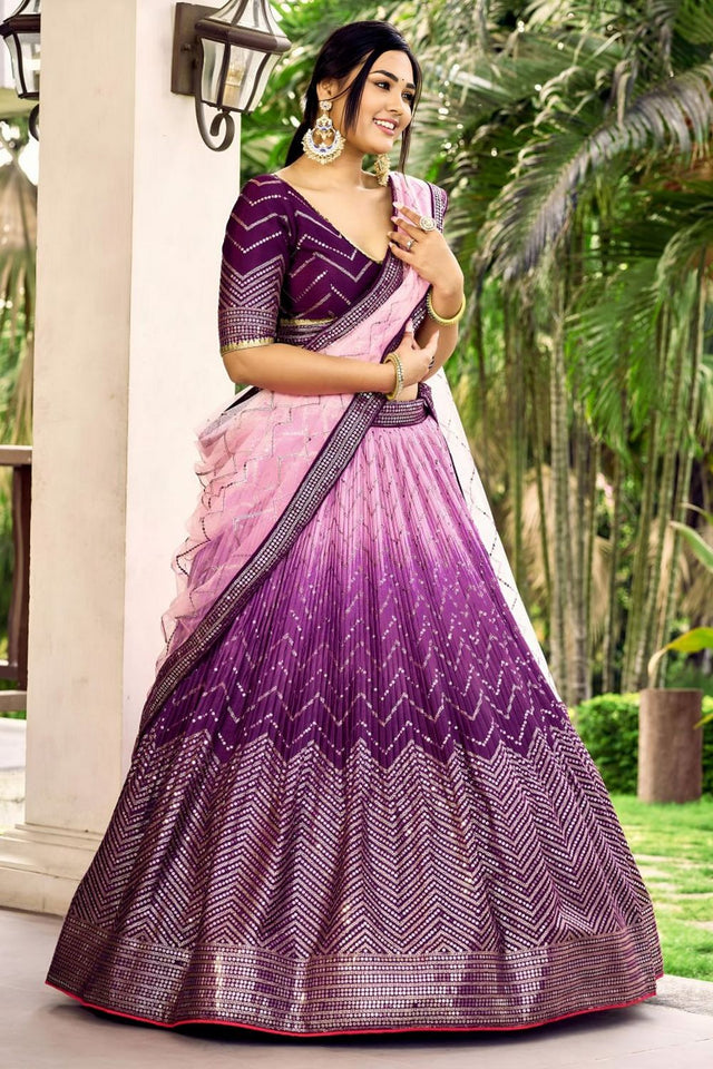 Purple Sequin Chinon Lehenga (WF-5057-Purple)