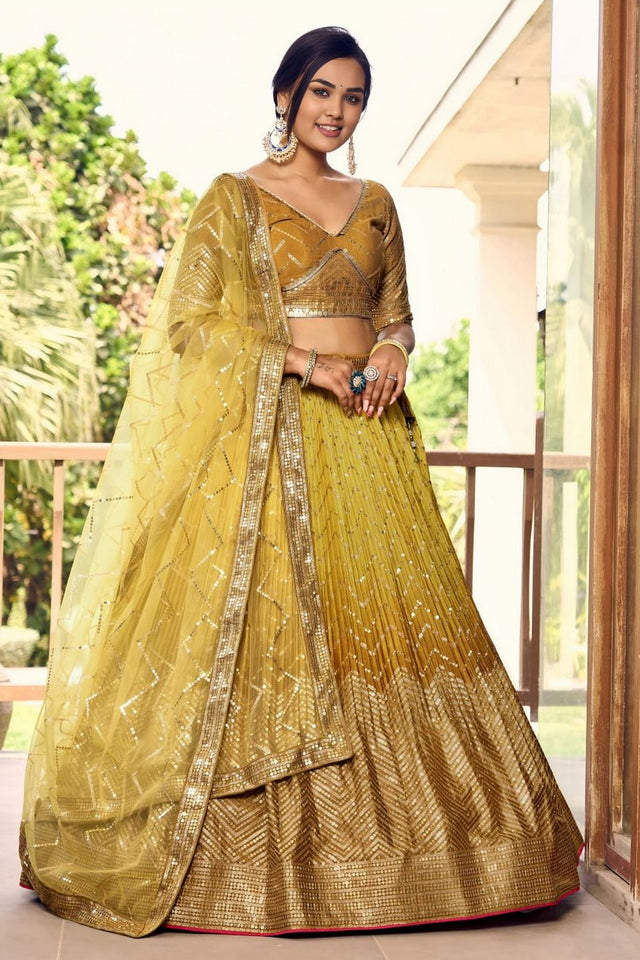 Yellow Sequin Chinon Lehenga (WF-5057-Yellow)