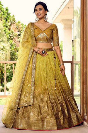Yellow Sequin Chinon Lehenga (WF-5057-Yellow)