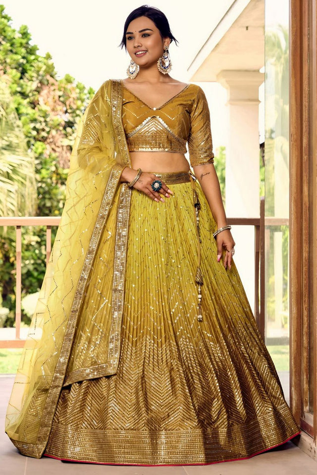 Yellow Sequin Chinon Lehenga (WF-5057-Yellow)