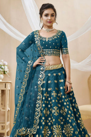 Blue Heavy Embroidered Art Silk Lehenga (WF-506-Blue)