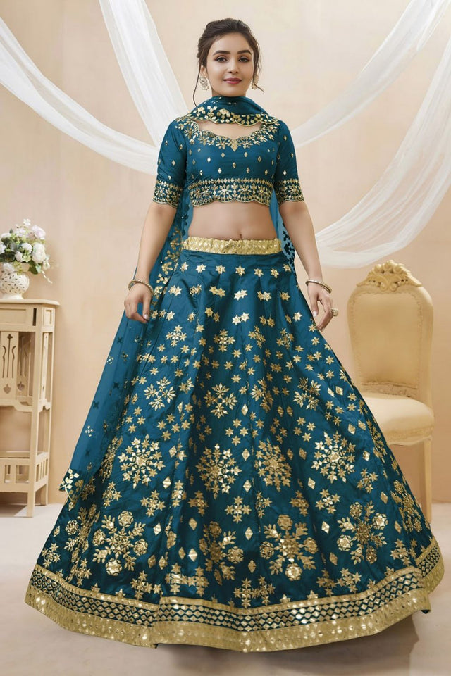 Blue Heavy Embroidered Art Silk Lehenga (WF-506-Blue)