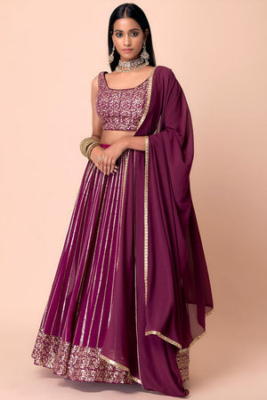 Wine Sequin Georgette Lehenga (WF-5067-Wine)