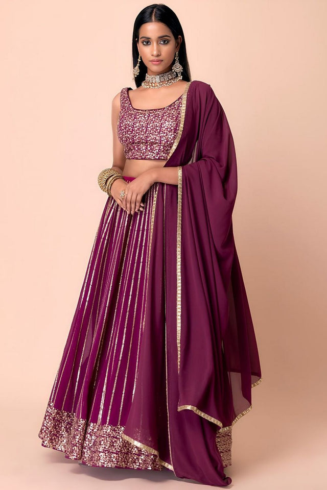 Wine Sequin Georgette Lehenga (WF-5067-Wine)