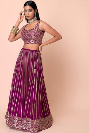 Wine Sequin Georgette Lehenga (WF-5067-Wine)