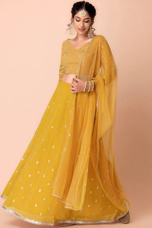Yellow Embroidered Georgette Lehenga (WF-5071-Yellow)