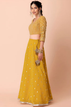 Yellow Embroidered Georgette Lehenga (WF-5071-Yellow)