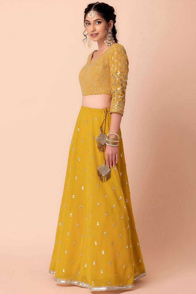 Yellow Embroidered Georgette Lehenga (WF-5071-Yellow)