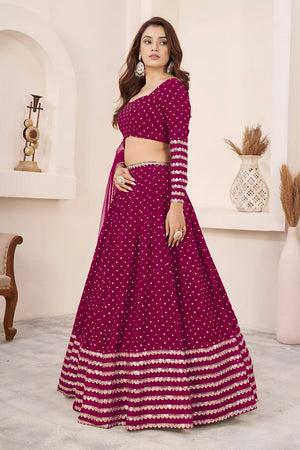 Pink Embroidered Georgette Lehenga (WF-5074-Pink)