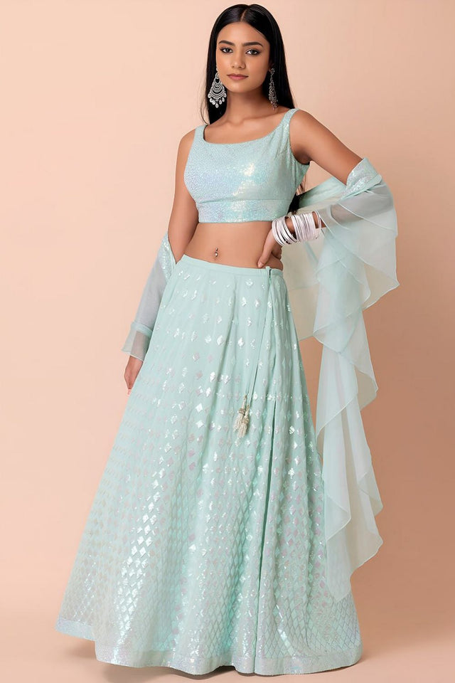 Blue Embroidered Georgette Lehenga (WF-5087-Blue)