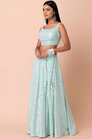 Blue Embroidered Georgette Lehenga (WF-5087-Blue)