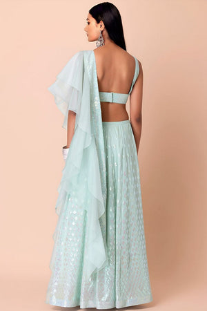 Blue Embroidered Georgette Lehenga (WF-5087-Blue)