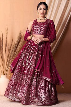 Pink Embroidered Georgette Lehenga (WF-5114-Pink)