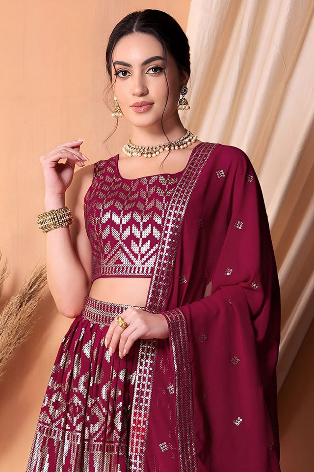 Pink Embroidered Georgette Lehenga (WF-5114-Pink)