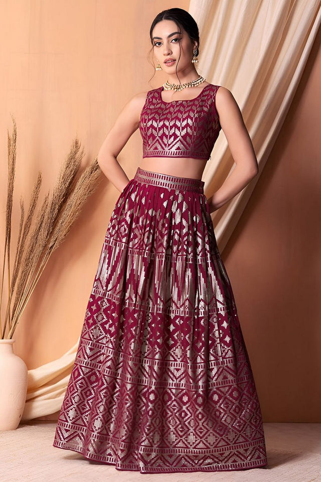 Pink Embroidered Georgette Lehenga (WF-5114-Pink)
