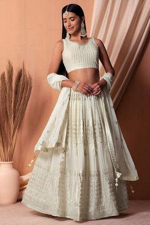 White Embroidered Georgette Lehenga (WF-5115-White)