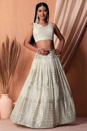 White Embroidered Georgette Lehenga (WF-5115-White)