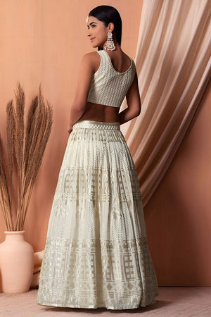 White Embroidered Georgette Lehenga (WF-5115-White)