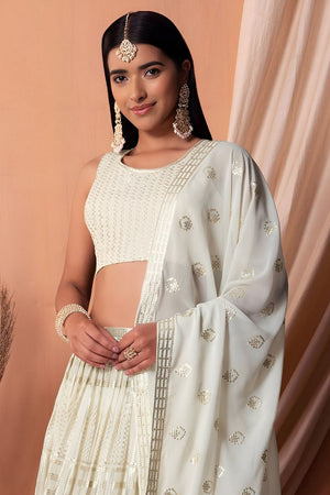 White Embroidered Georgette Lehenga (WF-5115-White)