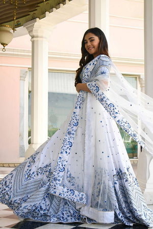 White Floral Embroidered Satin Lehenga (WF-7079-White)